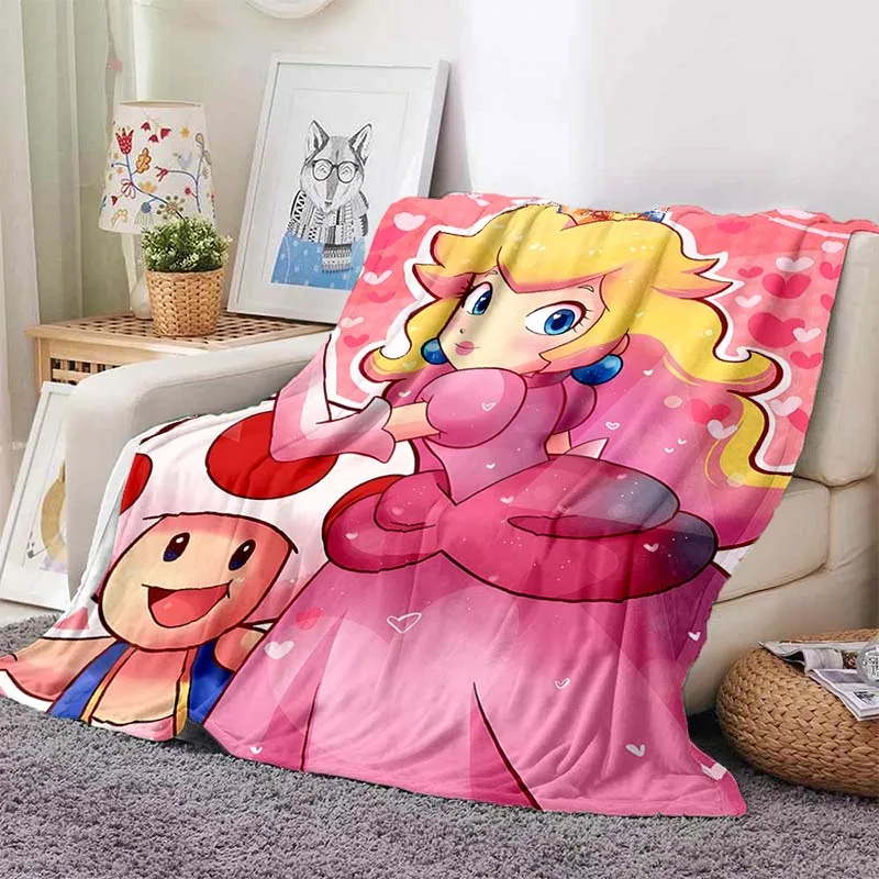 Super Mario Peach Princess Printed Blanket for Home Sofa Travel Soft and Comfortable Blanket for Adults and Children Grils Gifts