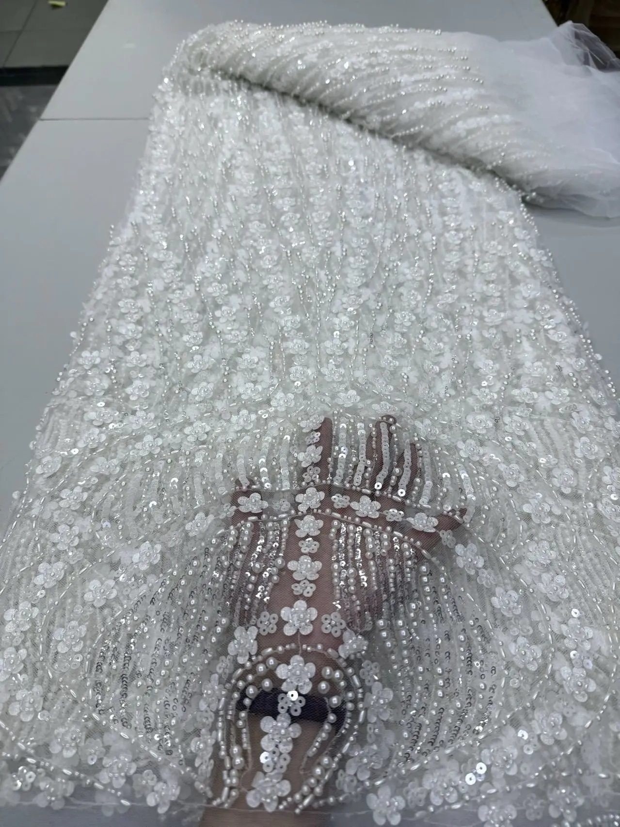 أقمشة الدانتيل الأفريقية الفاخرة الترتر أحدث الخرز التطريز 2025 الفرنسية تول شبكة نسيج الدانتيل المواد لخياطة حفل الزفاف #2