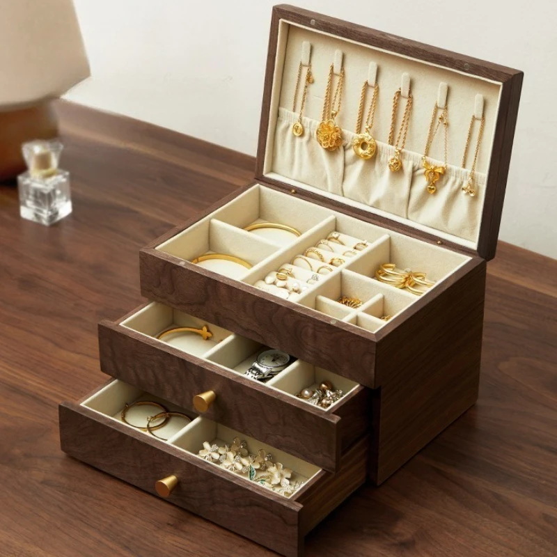 

Wooden Jewelry Case Large Jewellery Organizer Box Portable Ring Necklace Storage Boxes Retro Lady Earring Pendant Bracelet Cases