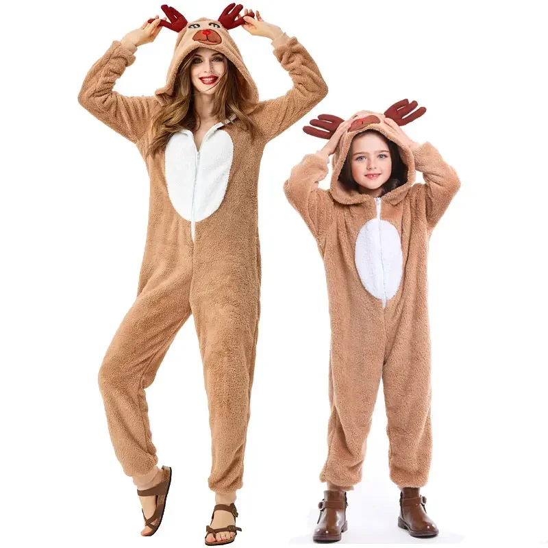 Christmas Reindeer Animal Cosplay Costumes Christmas Elk Pajamas Moose Onesie Elk Parent child Hooded Deer Clothing Pajamas