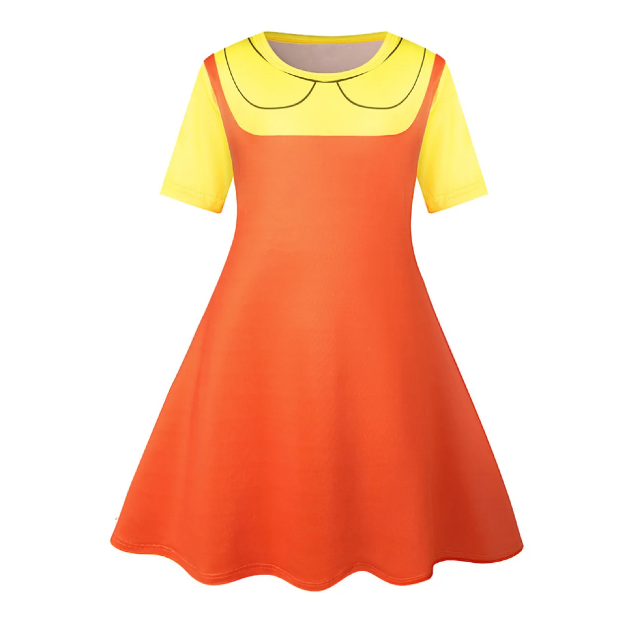 Short Sleeve Cosplay Costume For Girl Fancy Game Kid Dresses Party Cosplay Clothing Yellow And Orange Princess Costume With Mask