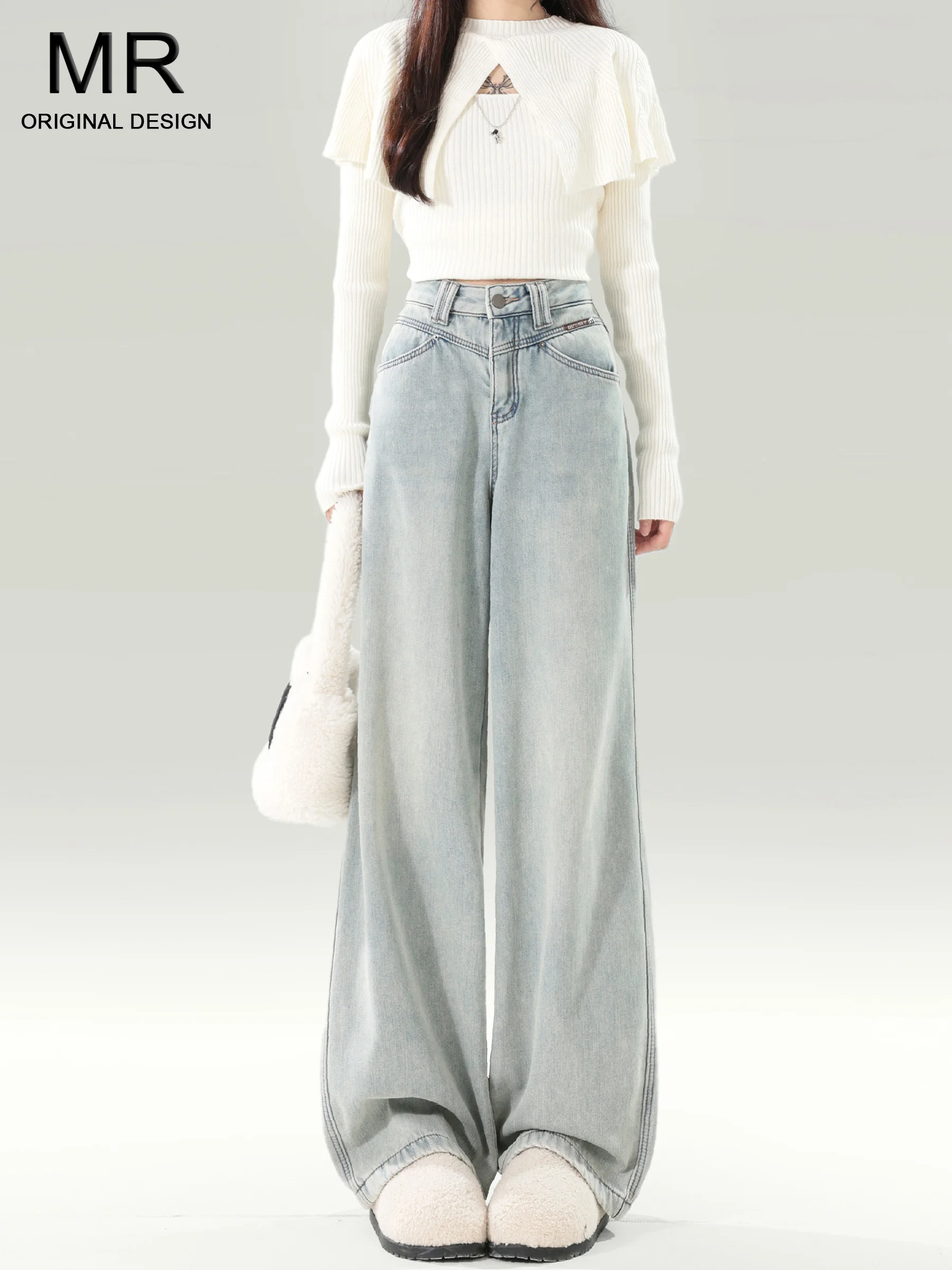 

Женские джинсы с высокой талией, широкими штанинами, на флисовой подкладке, свободного прямого кроя, в пол, повседневные, для зимы