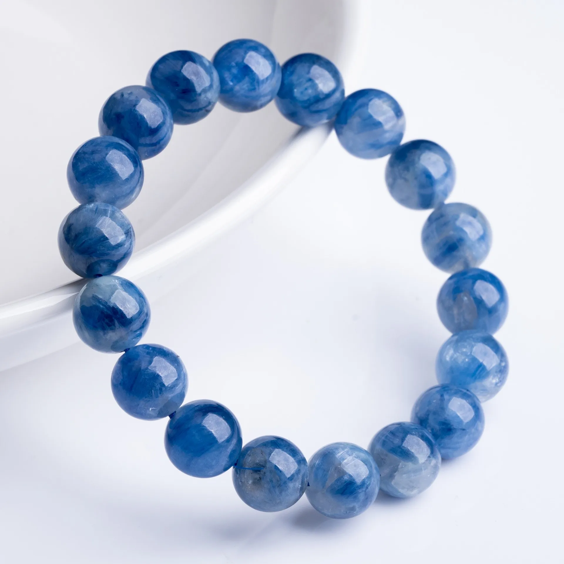 Beaded Bracelet Cat's Eye Natural Kyanite Round Bead 8mm Diameter Beads, Approx. 22 Beads per Strand Unisex Employee Gift