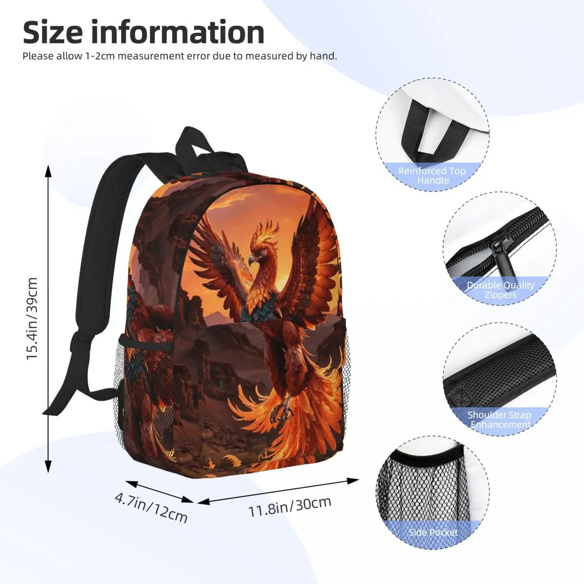 Phoenix Mythical Bird With Fiery Wings Backpack Student Boys Girls BookBag Men Women School Bag Computer Shoulder Bags