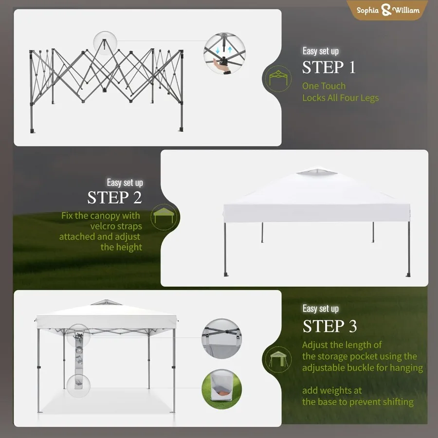 Tienda de campaña con dosel para exteriores, refugio emergente de configuración rápida para una persona de 10x10 pies con patas rectas de alta resistencia, incluye 4 cuerdas tipo sacos de arena
