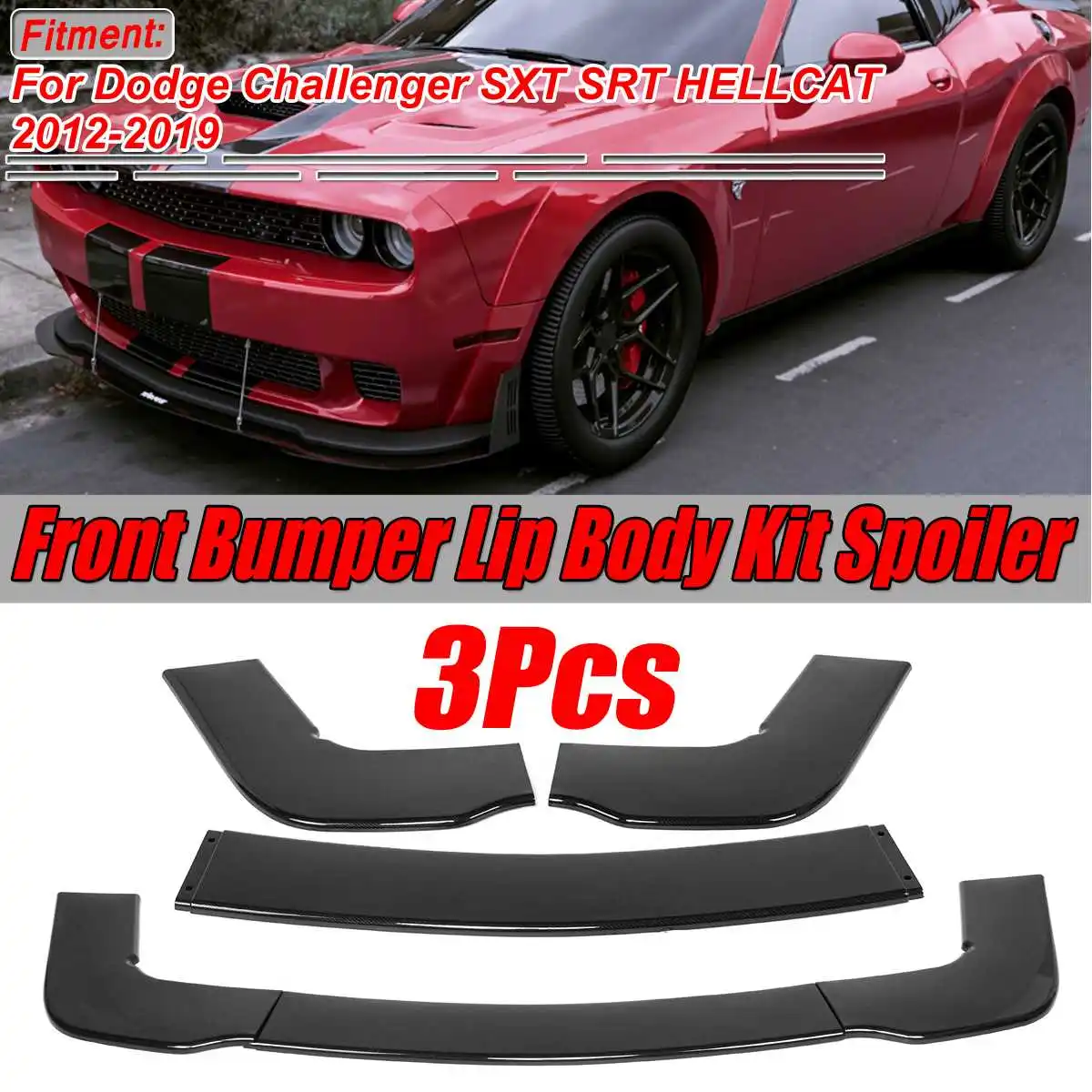 3x Black/ Carbon Car Front Bumper Spoiler Splitter Lip Diffuser Protector Cover For Dodge For Challenger SXT SRT HELLCAT 2012-19