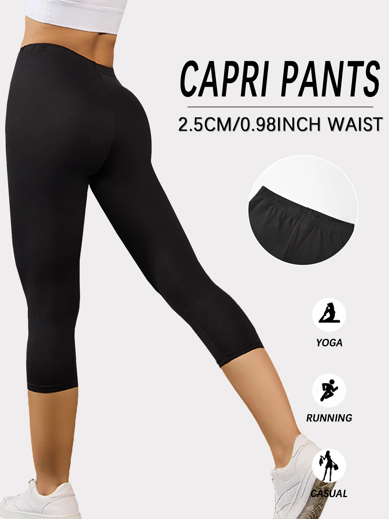 2 Pack Women's Super Soft Capri Pants High Stretchy Breathable Pants Workout Running Yoga Athletic Pants Gym Leggings