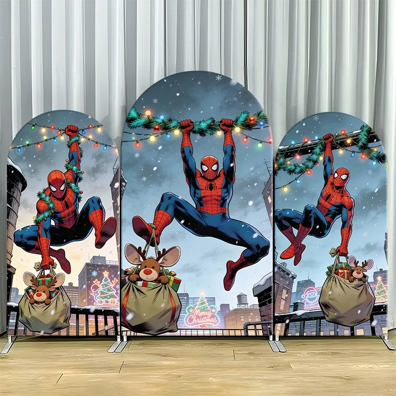 

Arch Backdrop Cover Single Side Spider Man Holiday Reindeer Lights Snow Festive Party Decoration Photo Booth Background Props