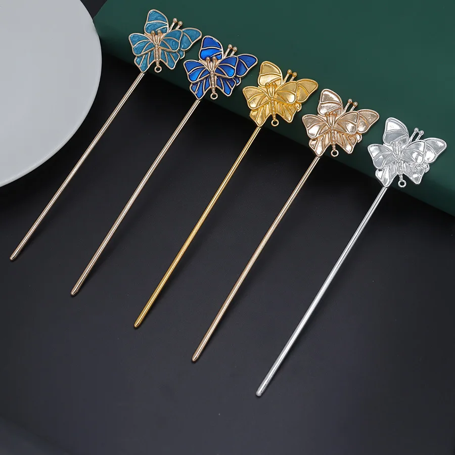 

Alloy Double Butterfly Three Plum Blossoms Auspicious Clouds Hairpin Step Shake Body Ancient Style Hanfu Qipao Accessories