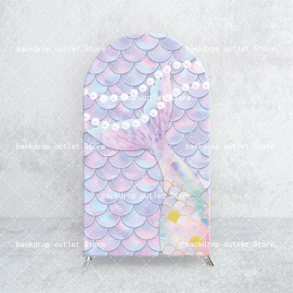 Mehofond حورية البحر مقياس الضوء الأرجواني قوس خلفية الطفل 1st حفلة عيد ميلاد مخصصة 2-الوجهين زينة اللؤلؤ خلفية الصورة