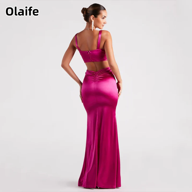 Olaife-Simples Sereia cetim vestido de noite, vestido sem mangas Sexy Backless, até o chão, vestidos de baile