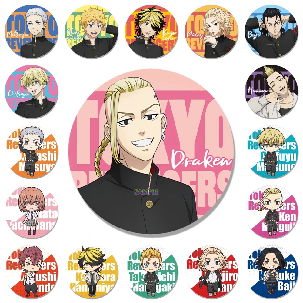 58mm Anime Tokyo Revengers Takemichi Hanagaki‌ Hinata Tachibana Cosplay COSTUME Badge Pin SPTE Tinplate Brooch﻿ Prop