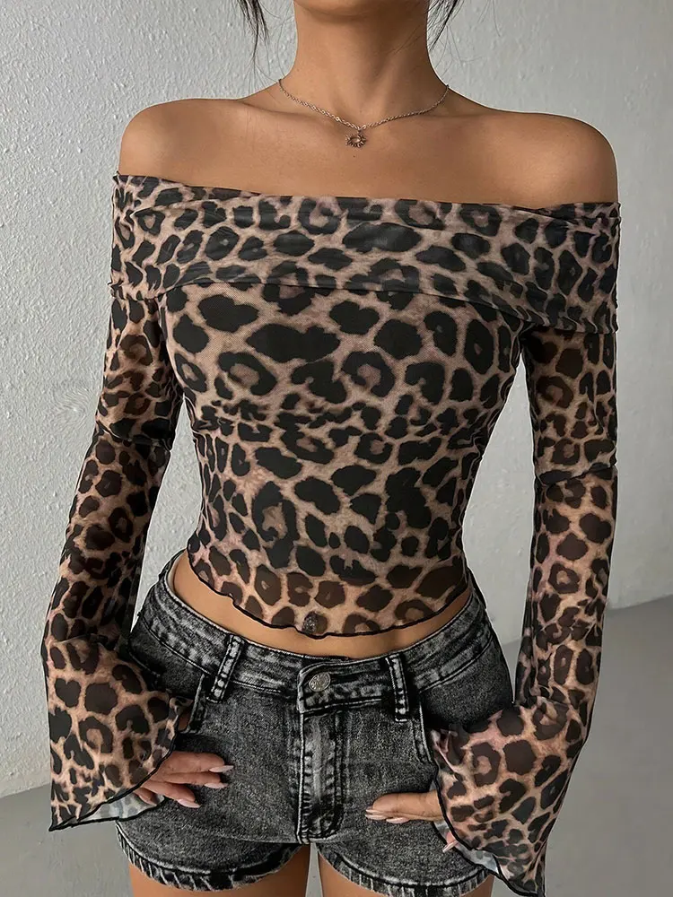 T-shirt da donna autunno nuovo streetwear moda maniche lunghe o-collo magliette sexy leopardo backless femminile versatile abbigliamento lavorato a maglia