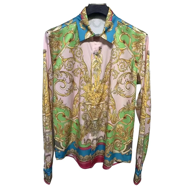 

New Palace Color Contrast Baroque Printed Men's shirt Casual Long Sleeve Shirt Fashionable High Quality Spring 2024 Trend