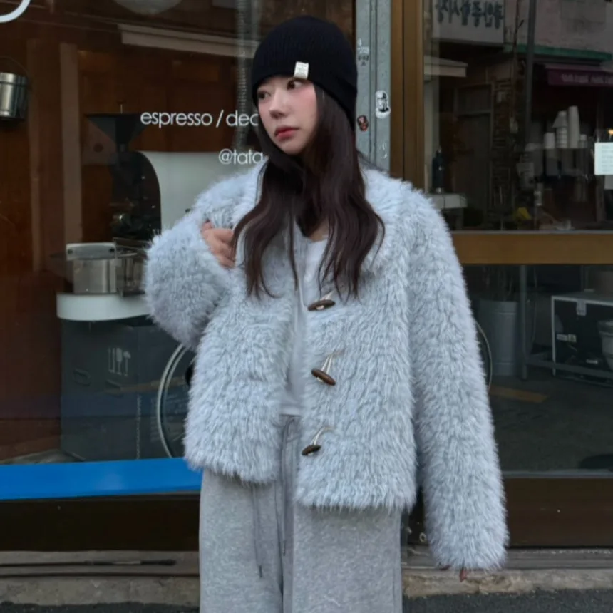 المرأة ort الفراء Jaet شتاء جديد Sle النسخة الكورية شيك التلبيب فضفاض زرر الجلود والفراء متكامل قمة دافئة #2