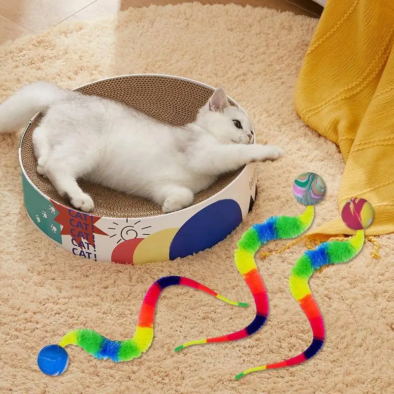 3pcs Interactive Cat Toy Ball With Colorful Caterpillar Scratching And Biting Interactive Fun Cat Toy Cat Ball Toy With Tail