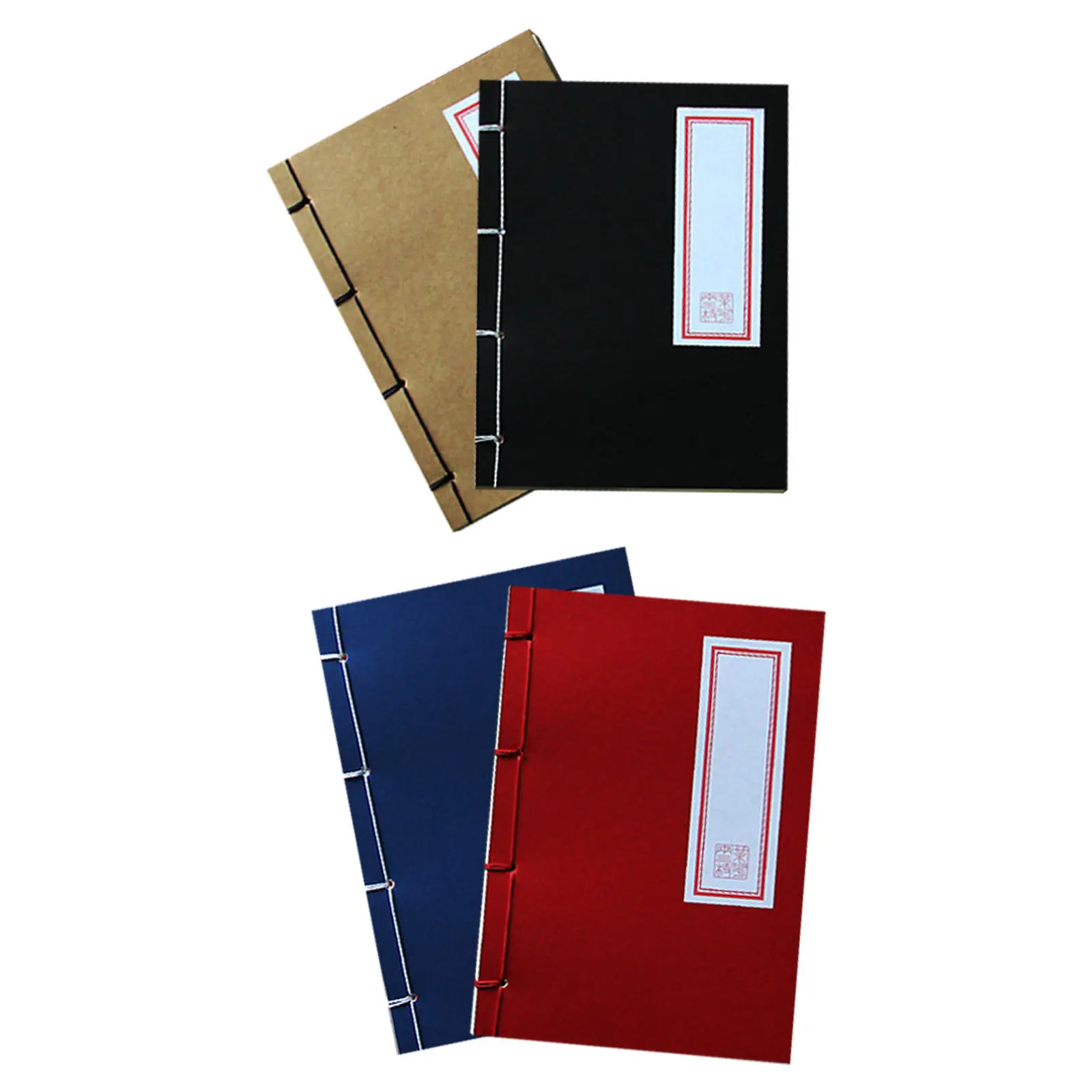 4Pcs Vintage Notebook Journal Set Chinese Style Calligraphy Thick Paper Blank Hardcover Notebooks for School Office Writing