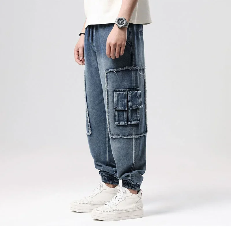 

Mcikkny Men Vintage Baggy Skateboard Jean Pants Loose Cargo Casual Denim Trousers For Male Plus Size M-6XL Multi Pockets