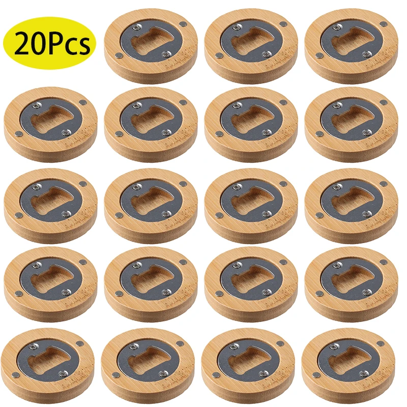 

20Pcs Circular Bamboo Bottle Opener Magnetic Suction Sticker Refrigerator Stainless Steel Beer Bottle Opener Bottle Opener