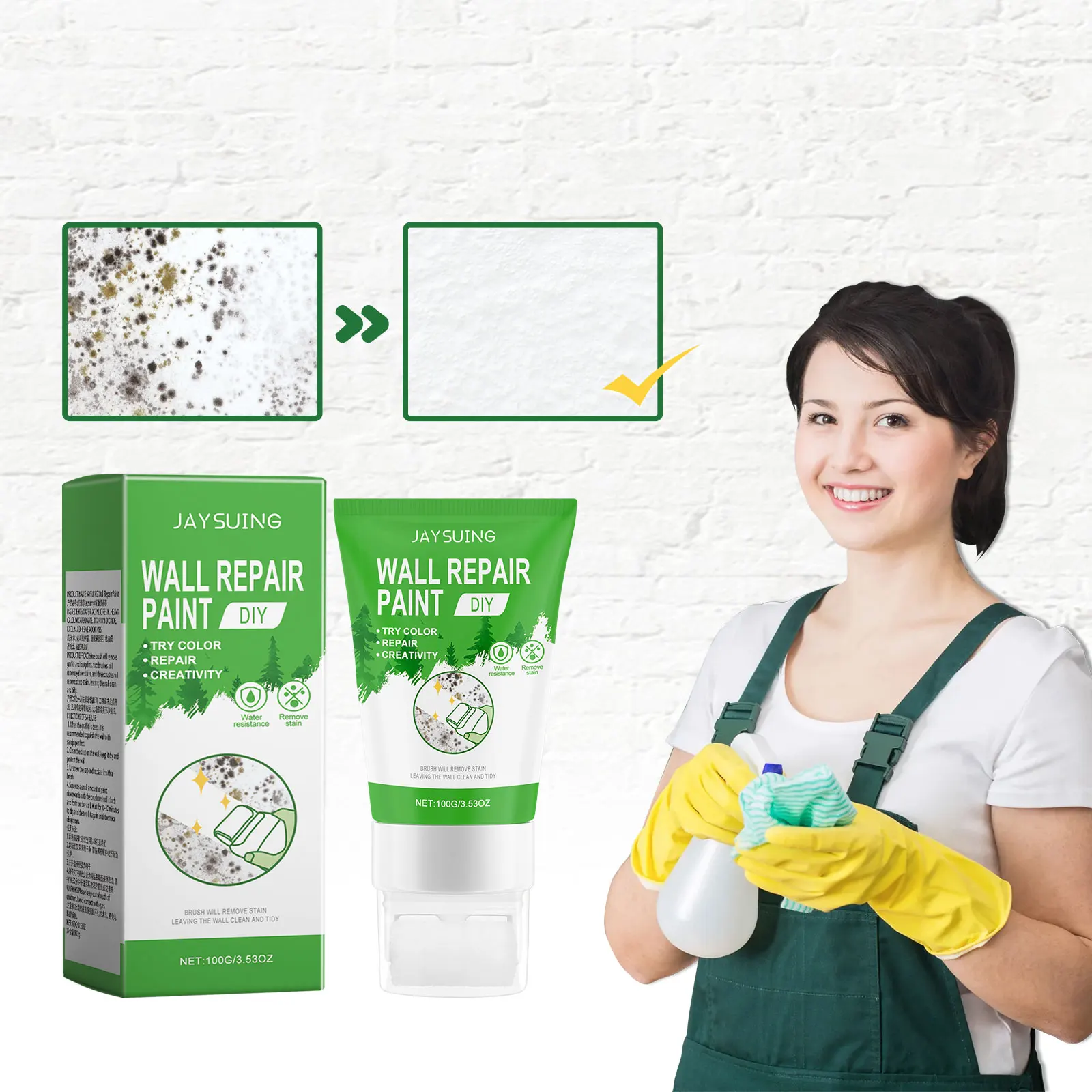 Jaysuing Wall Repair Paint Multi Purpose Household Wall Surface Floor Stains Graffiti Coverage Repair Primer