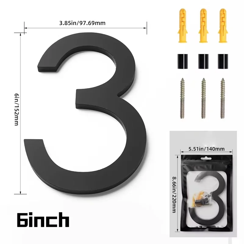 1pc Black Floating House Number, Zinc Alloy, Metal Address Plate, Outdoor Door Number #0-9