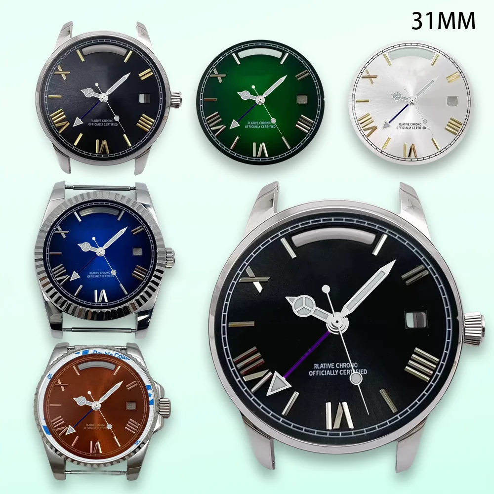 31mm S Dial Day And Date Roman numerals Dial Fit 8285 Movement Sunray Dial 31MM 8285 Watch Modification Watch case