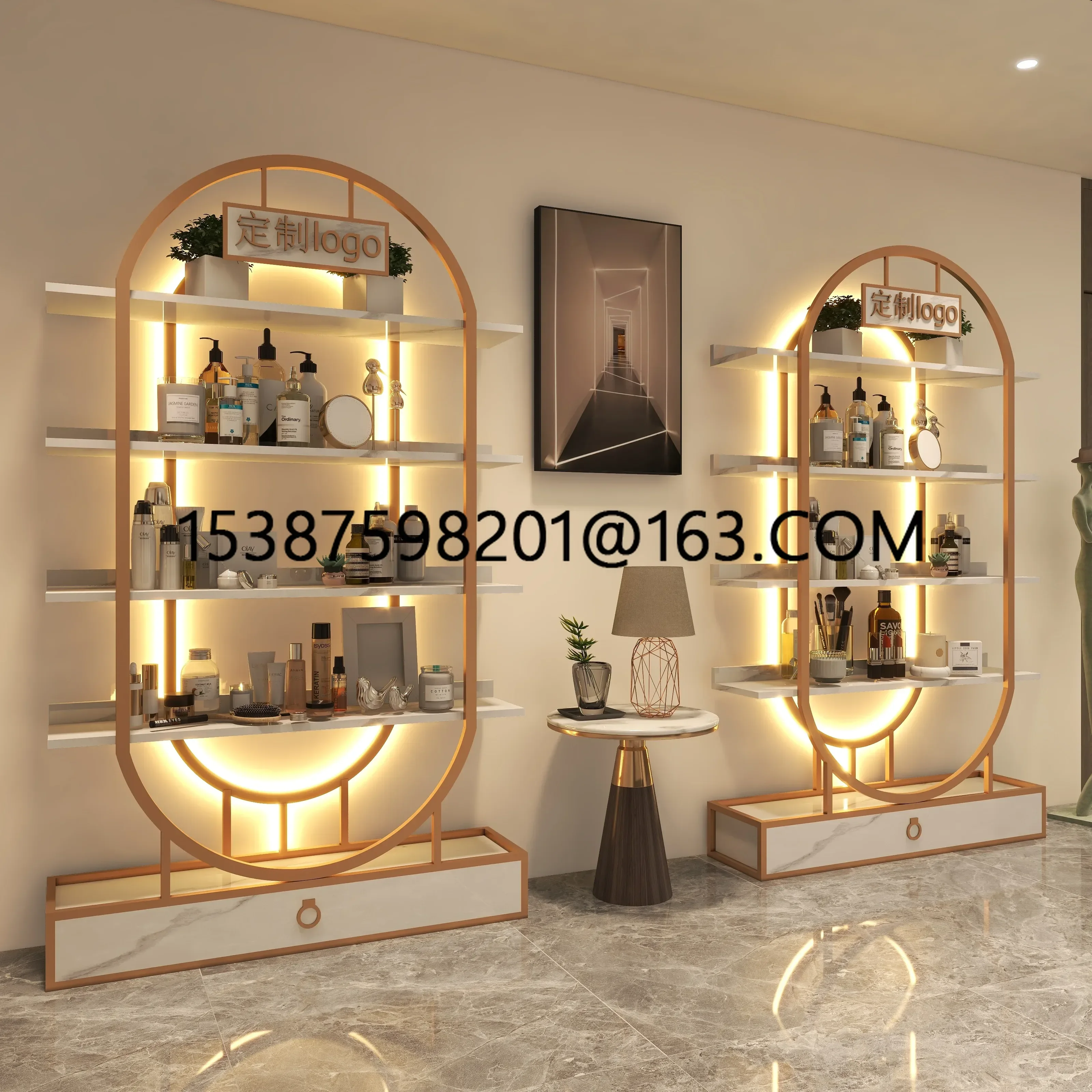 Display beauty cabinet cosmetics floor to ceiling locker nail polish display stand with light