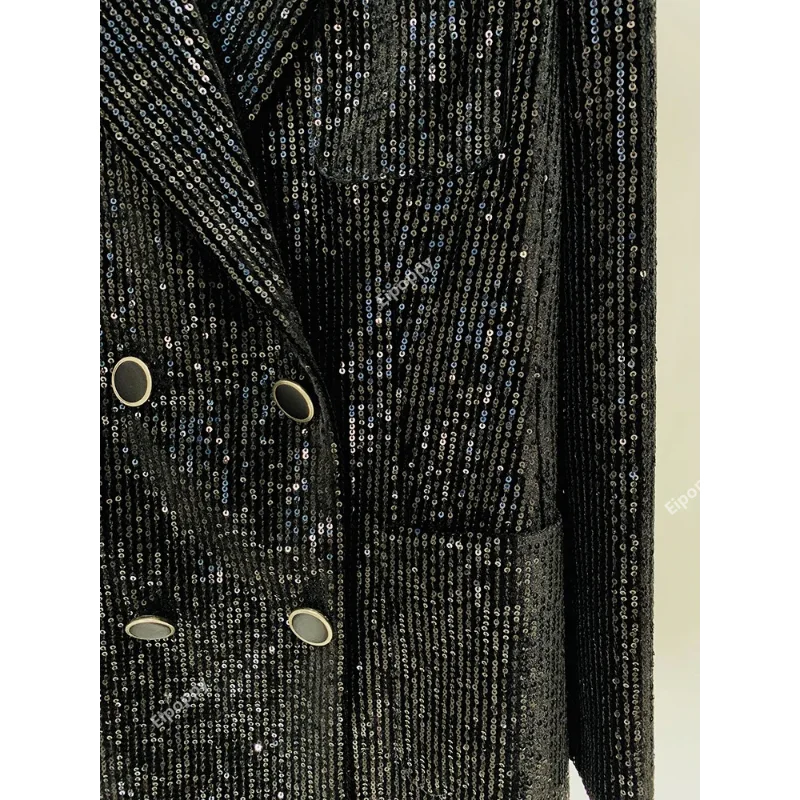 Pantaloni con paillettes in velluto nero donna 2024 nuovi pantaloni Blazer di lusso doppiopetto firmati pantaloni svasati Set abiti abiti