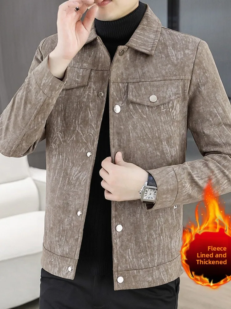 

Мужская вельветовая куртка с утепленной флисовой подкладкой, короткий рукав, осенне-зимняя теплая верхняя одежда, модное корейское шерстяное пальто
