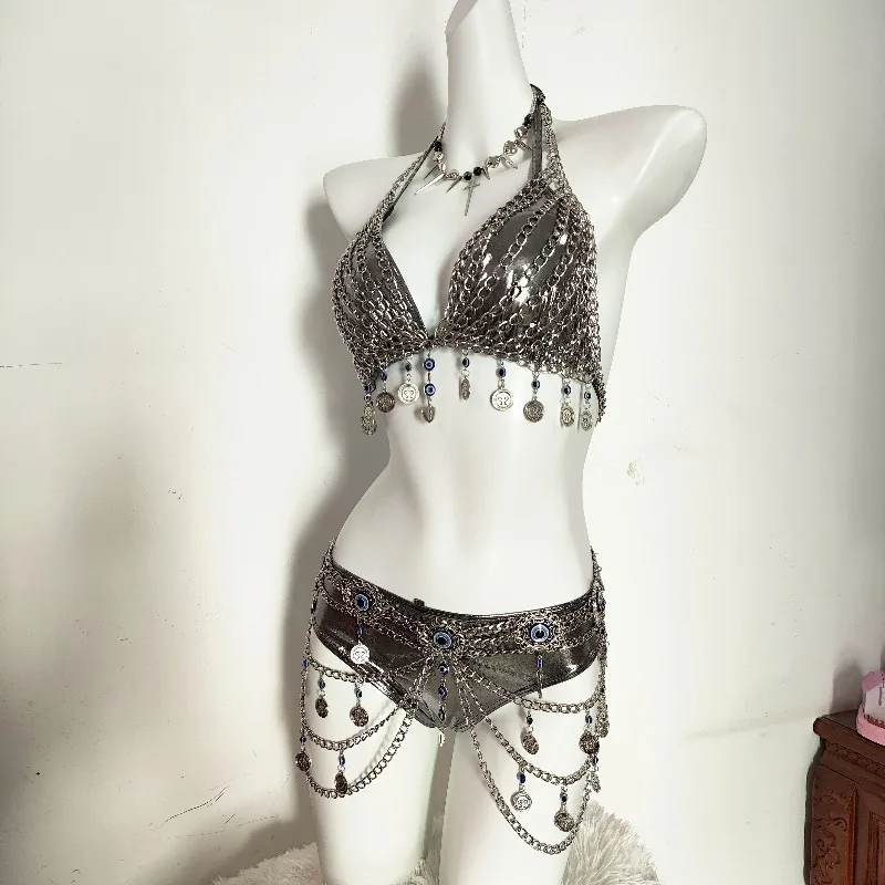 Personalizzato Punk Y2K Hot Girl Sexy Puro Desiderio Catena d'argento Corsetto Catena in vita Performance Abbigliamento Accessori coordinati
