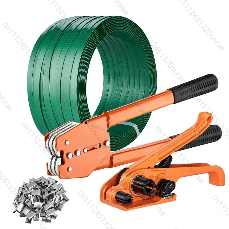 SucceBuy Manual Plastic Strapping Banding Machine Packing Strap Baler W/ Tension Tool Packer 1000ft PET Band 300 Metal Seals Kit