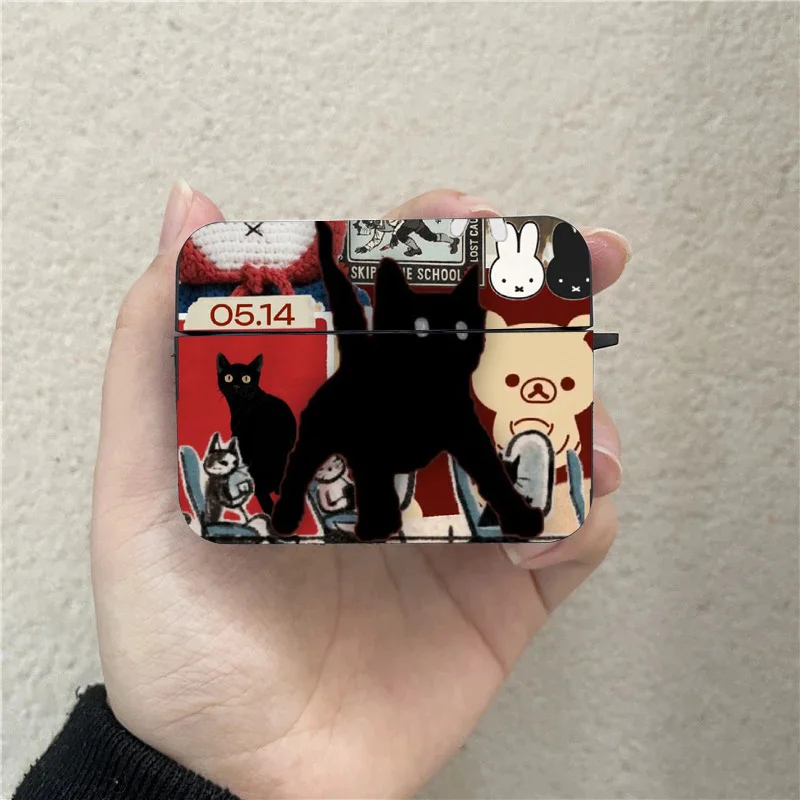 Funny Cat Dancing Pedro Raccoon Meme Apple Case for AirPods Pro2 3 2 1 Pro 2022 Black Bluetooth Earphone Box Cover Funda