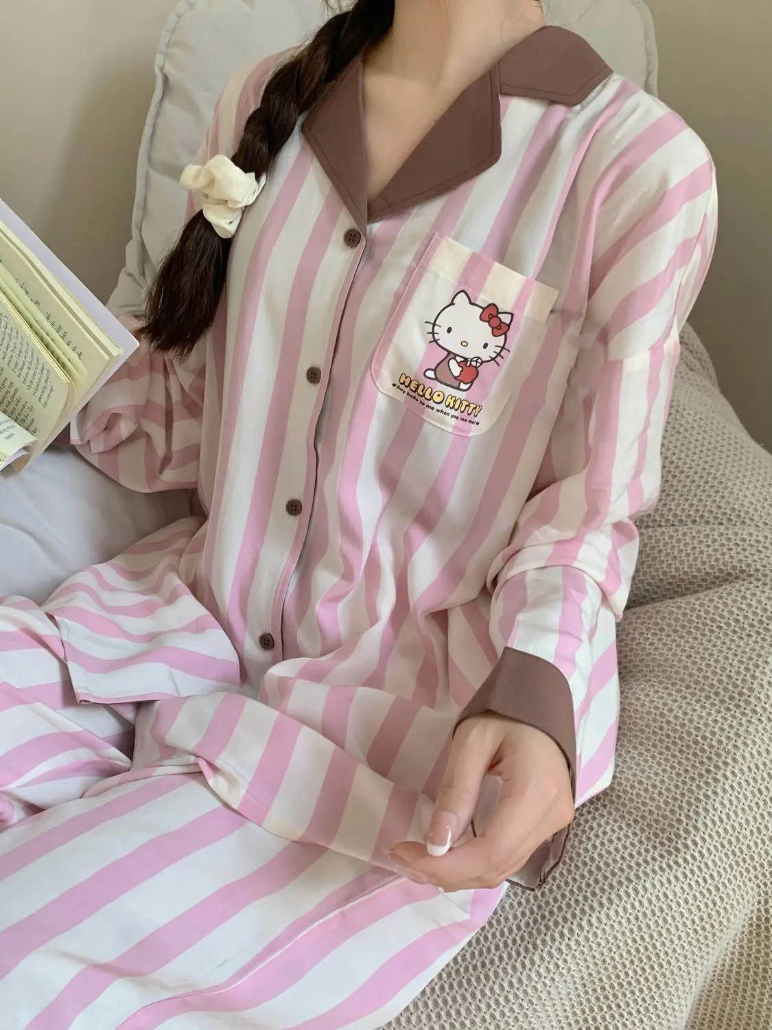 Sanrio Hello Kitty Pajamas Set Kawaii Sleepwear Spring Pyjamas Long Sleeve Pant Pijama Cartoon Nightwear Home Clothing 2 Pieces