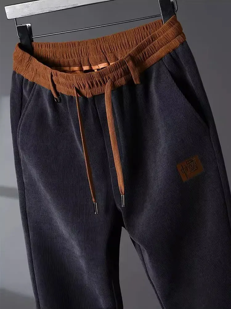 Fleece Thicken Winter Chinos Trousers Men Corduroy Work Straight Casual Wide Pants Sport Jogging Sweatpants Classic Golf Pants