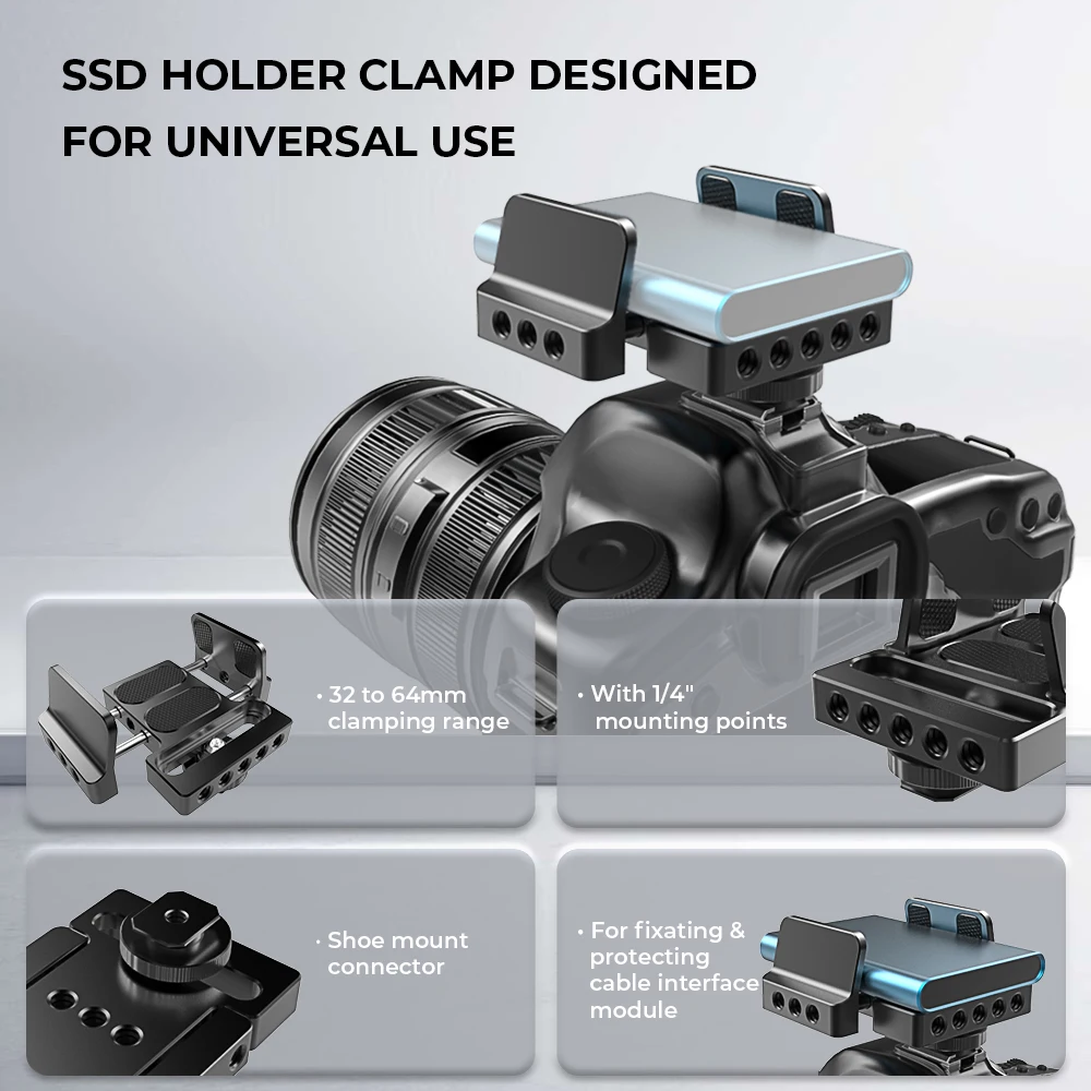 CAMVATE マウントブラケット SSD ホルダー コールドシューケーブルクランプ付き 32-64mm サムスン T5 T7 SSD サンディスク用