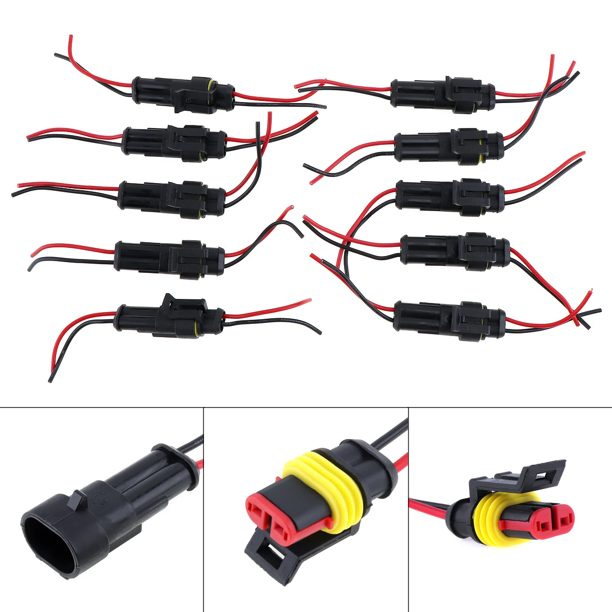 10 Pcs 2 Pin Copper + PVC Female/Male Connector Plug Waterproof Car Electrical Connector Plug With 6cm Wire for Car Motorcycle