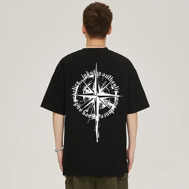 2024 Summer Compass Motif Print Signature Man T-Shirt Premium Cotton Tees Tops Short Sleeve Oversized Men Women T-shirt S-7XL