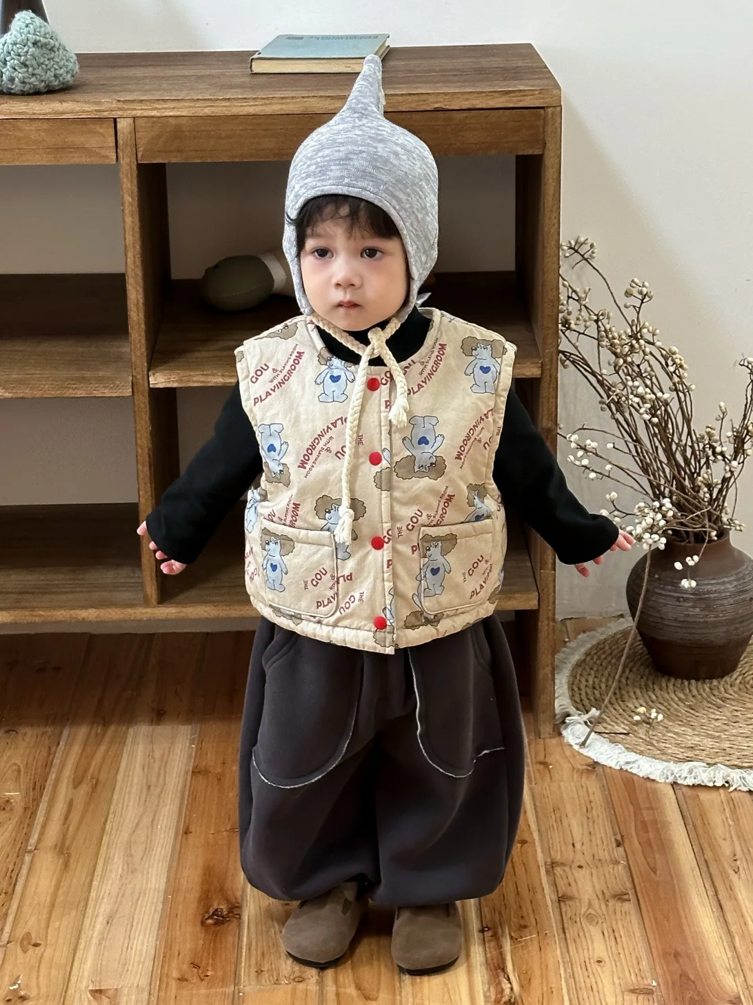 Girls Cartoon Print Cardigan Coat Boys Vest Jacket Baby Clothes 2025 Winter New Children Sleeveless Warm Vest Plus Velvet Thick