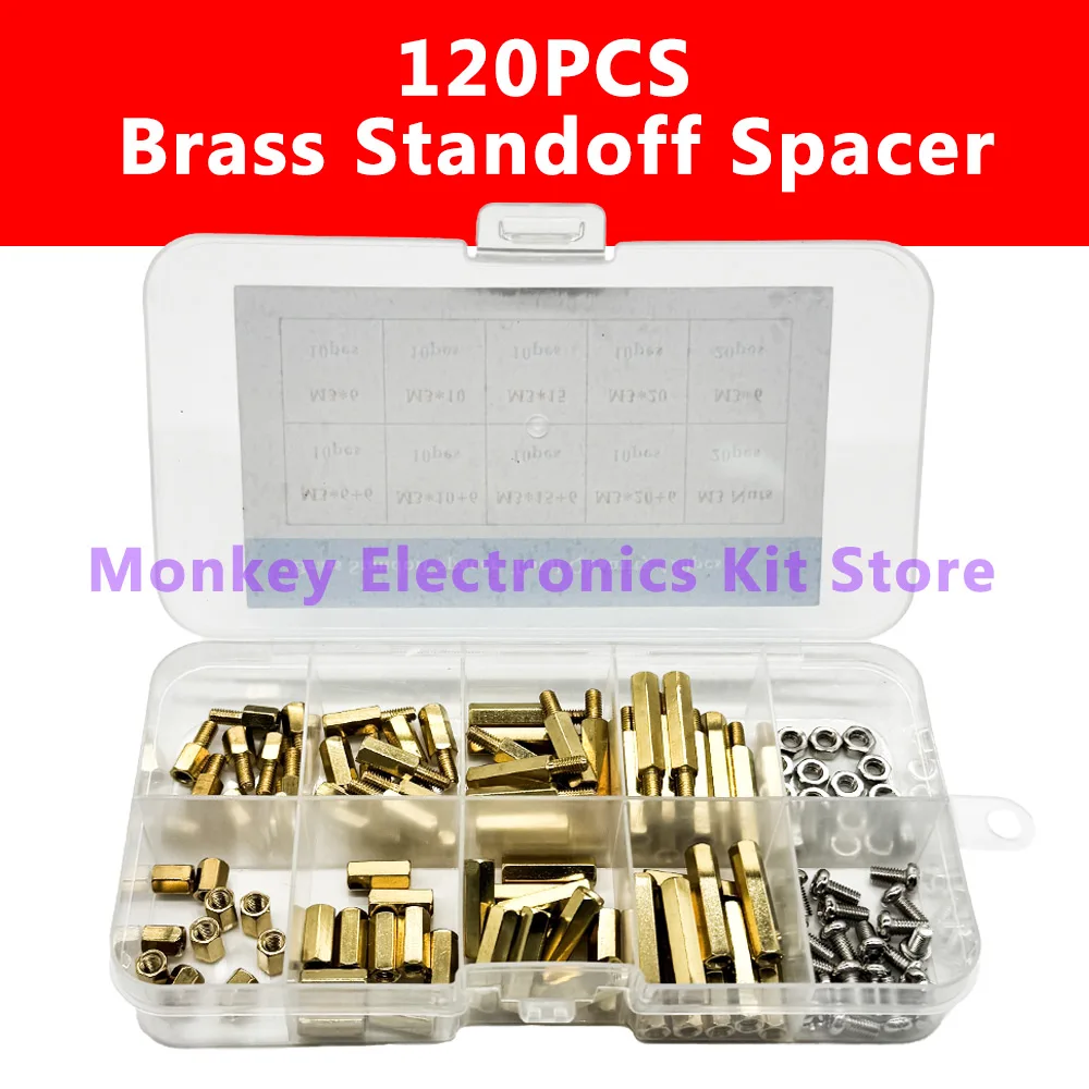 120pcs M3 Male-Female Brass Standoff Support Spacer Pillar Hex Column M3 Screw Nut For PCB Board Kit