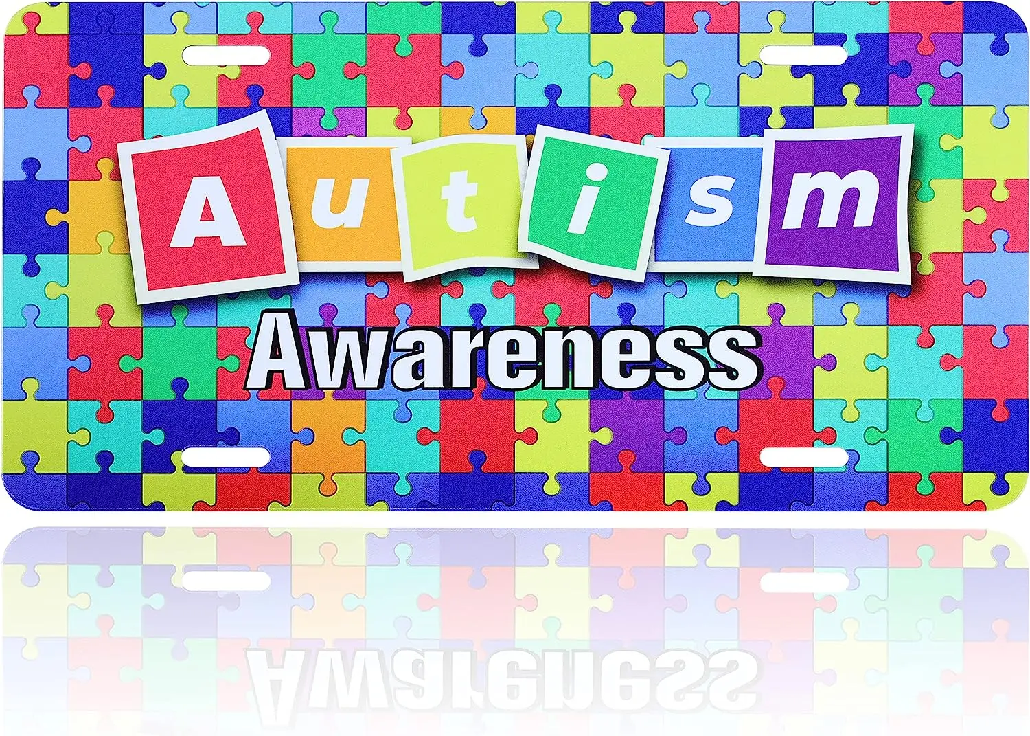 Autism Awareness License Plate Cover Color Puzzle License Plate Car Decoration Stainless Fits Any Standard Us Plates 6x12in