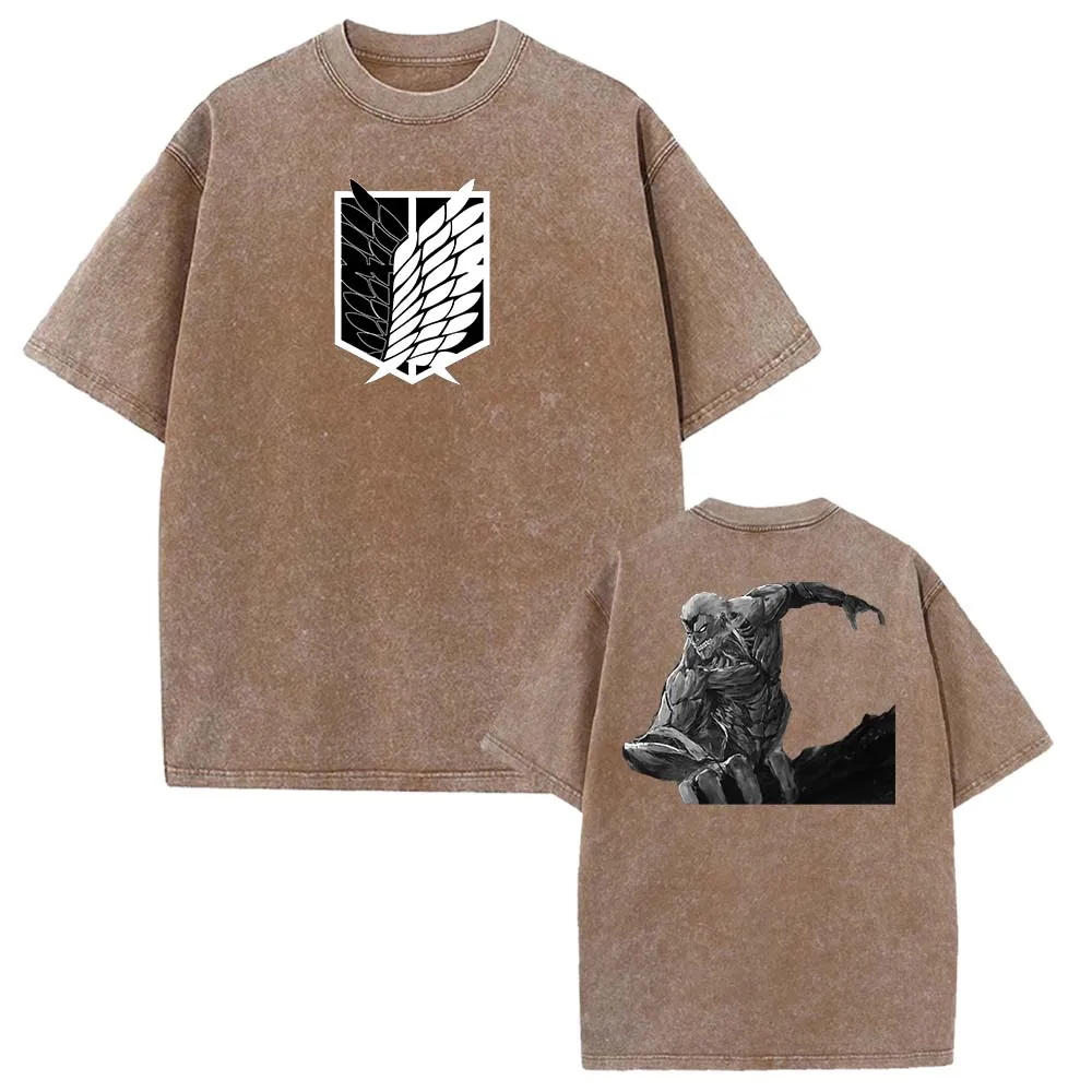 Anime Attack On Titan The Armored Titan Reiner Braun Tshirt Men Women Retro Washed T-shirts Manga Cotton T Shirt Harajuku Tops