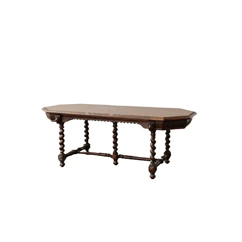 Solid wood carved rectangular dining table, solid wood Roman column twist leg lobby table