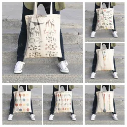 Canvas shoulder bag organization storage Handbags cosmetics travel Women's bag Shopping Fabric pouch nordic boho grocerie