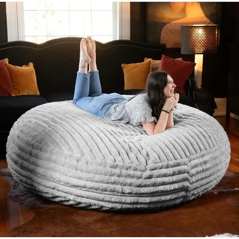 Jaxx 6 Foot Cocoon - Large Bean Bag Chair for Adults, Premium Luxe Faux Fur - Mondo Grey