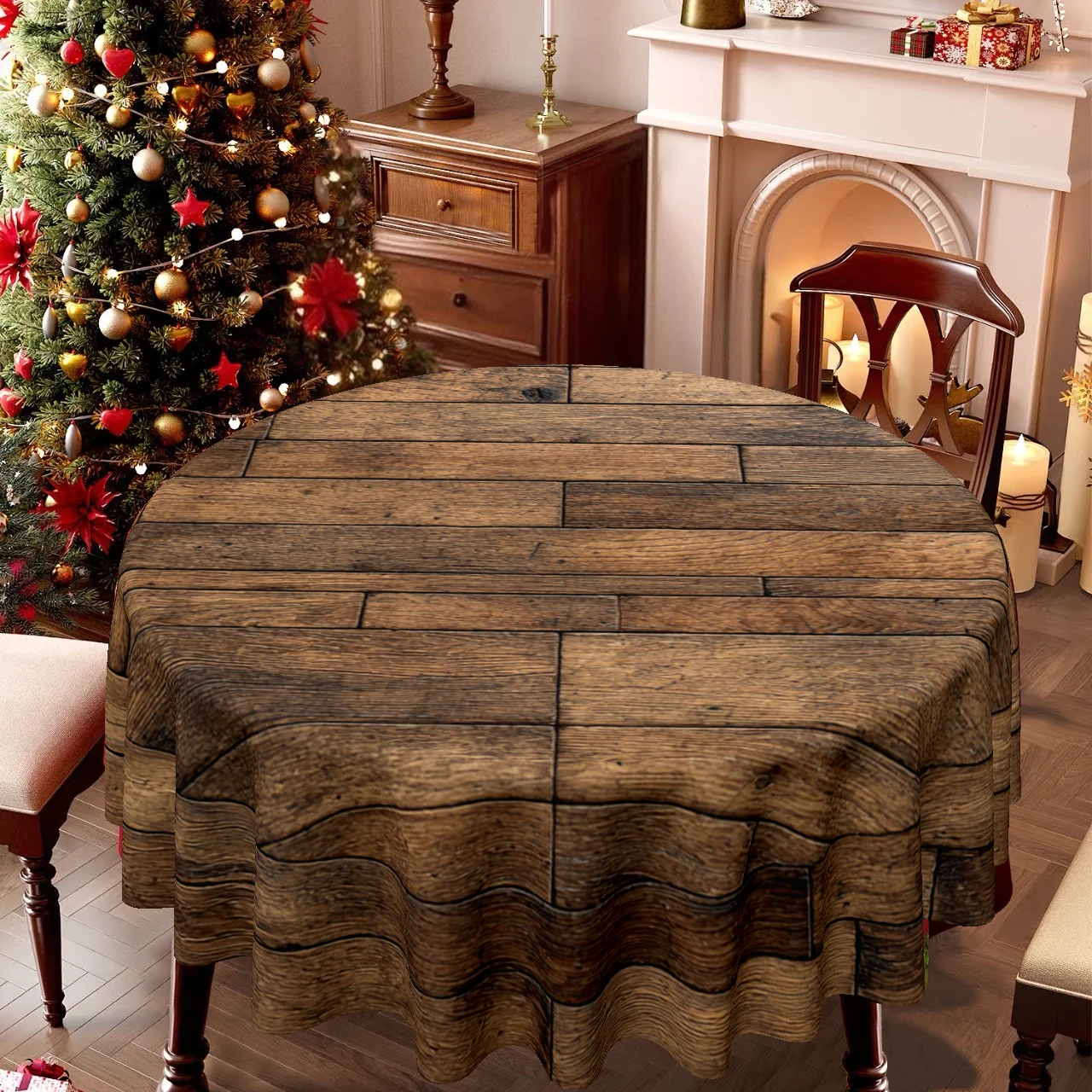 1 tablecloth, Christmas country wood-grain printed tablecloth, suitable for home kitchenzyc