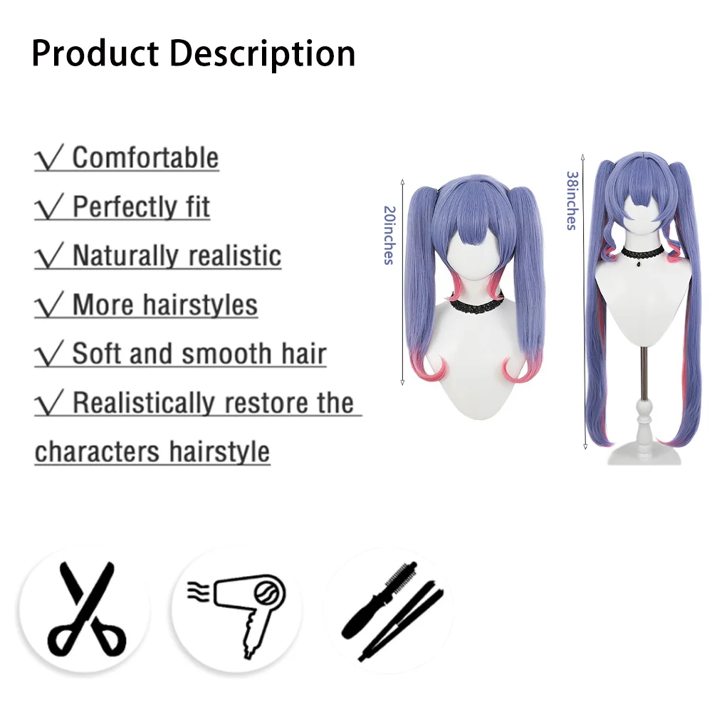 عالية الجودة أنيمي ميكو أرنب هول تأثيري الشعر الاصطناعية الأزرق والوردي التدرج انفصال ذيل حصان هالوين شعر مستعار للحفلات اليومية