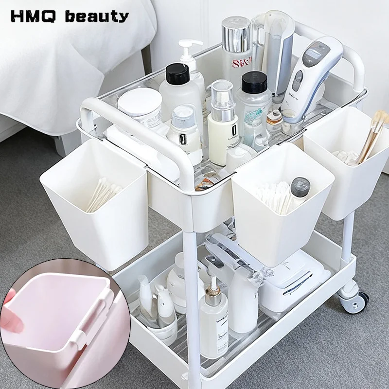 Plastic Salon Trolley with Drawer Cleaner Storage Cosmetic Medical Work Cart Rolling Furniture Carrito Auxiliar for Beauty Salon