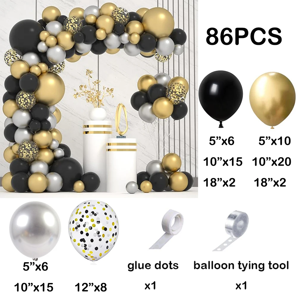 Black Silver Balloon Arch Kit Metallic Gold Confetti Balloons Garland Graduation Baby Shower Birthday Party Wedding Decoration