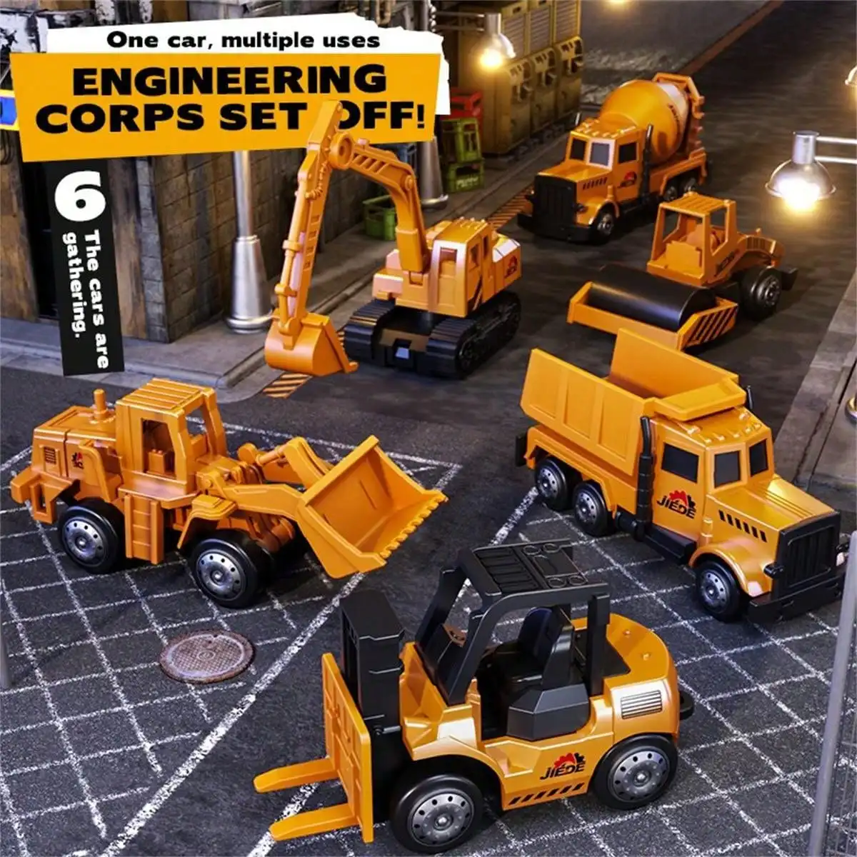 Construction Toys Truck Storage Die-Cast Vehicle Transporter Car Set Excavator Dump Truck Digger Backhoe For Kids Gift