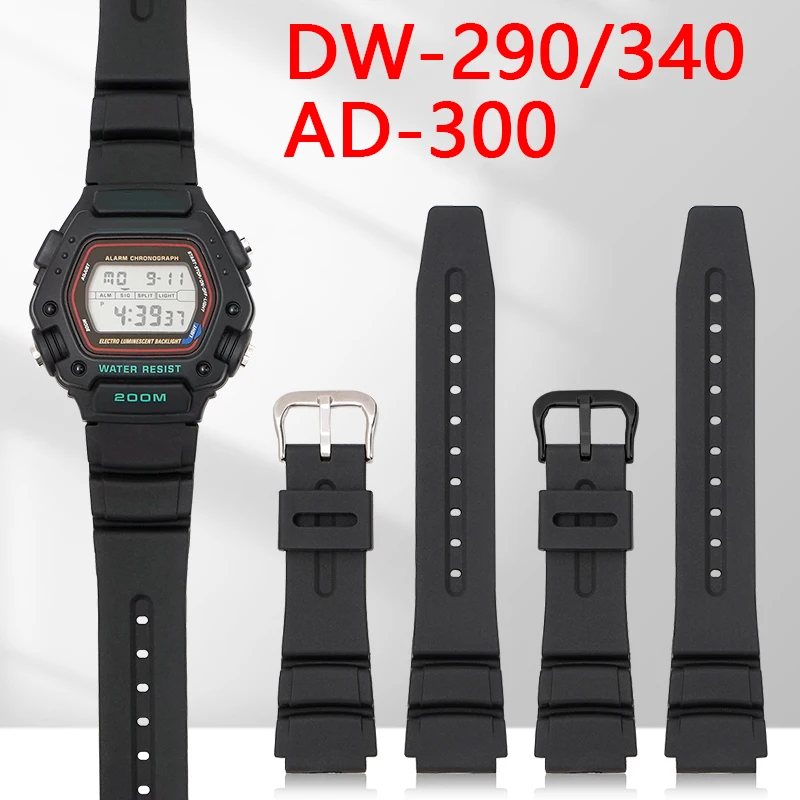 Watch Band for Casio DW-290 DW-340 AD-300 Resin Rubber Replacement Men Black Sport Waterproof Silicone Wrist Bracelet Strap 19mm